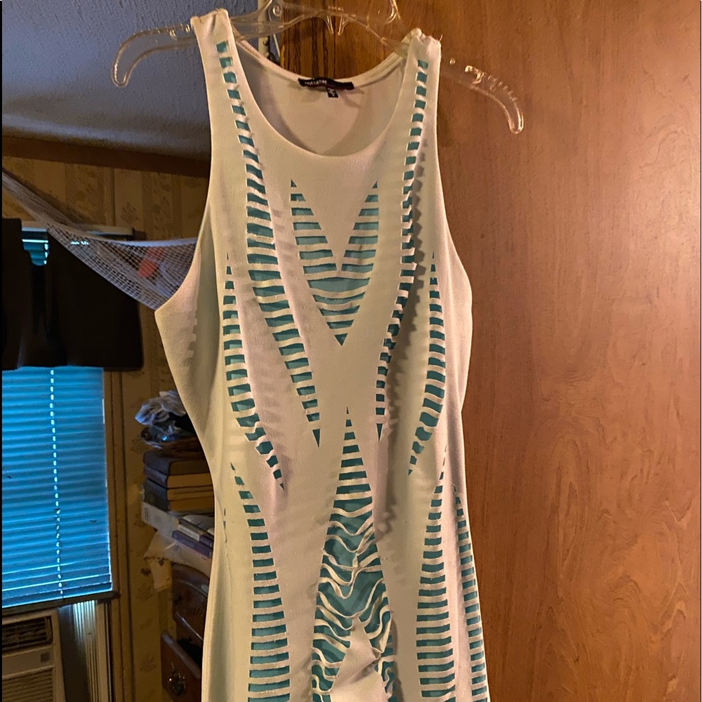 A white & blue dress.